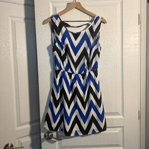 EUC - Charlotte Russe - Royal Blue, Black & White Chevron Dress - Size Medium